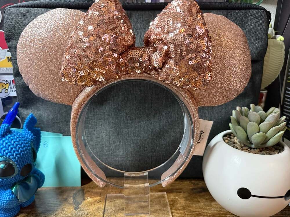 EUC Disney Parks Rose Gold Sequined Bow Ear Headband